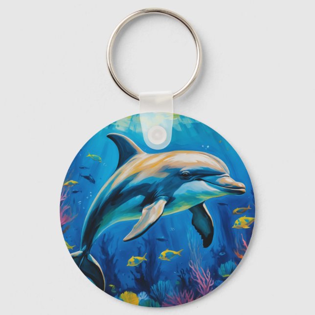 Oil Painting Dolphin Keychain (Front)