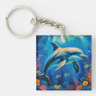 Oil Painting Dolphin Keychain