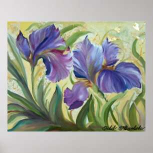 Oil painting floral of lilac iris flowers Poster
