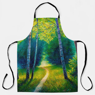 Oil painting forest landscape, beautiful solar roa apron