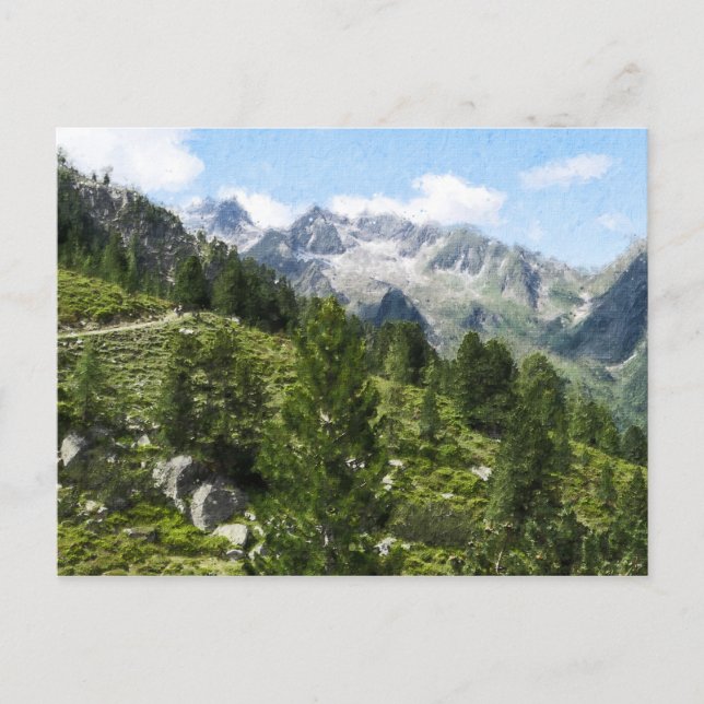 Oil painting illustration of Austrian Alps. Postcard (Front)