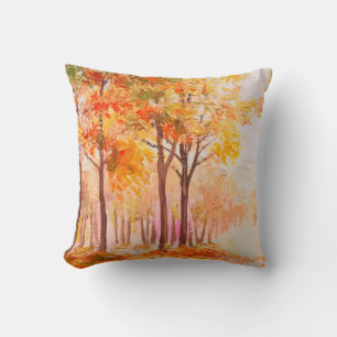 Oil painting landscape - colorful autumn forest throw pillow