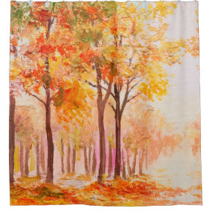 Oil painting landscape - colourful autumn forest