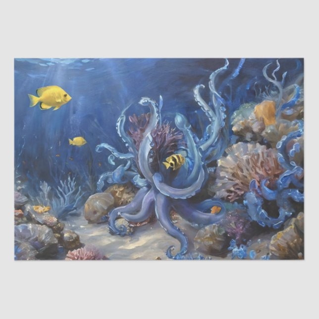 Oil Painting of an Octopus and Fish Decoupage Tissue Paper (Front)