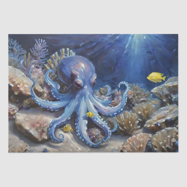 Oil Painting of an Octopus and Fish Decoupage Tissue Paper (Front)
