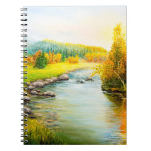 oil painting of beautifl autumn landscape, forest notebook