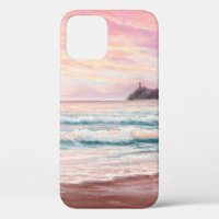 oil painting of beautiful purple sunset over ocea