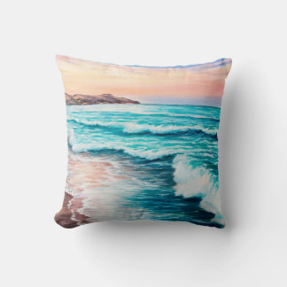 oil painting of beautiful purple sunset over ocea throw pillow