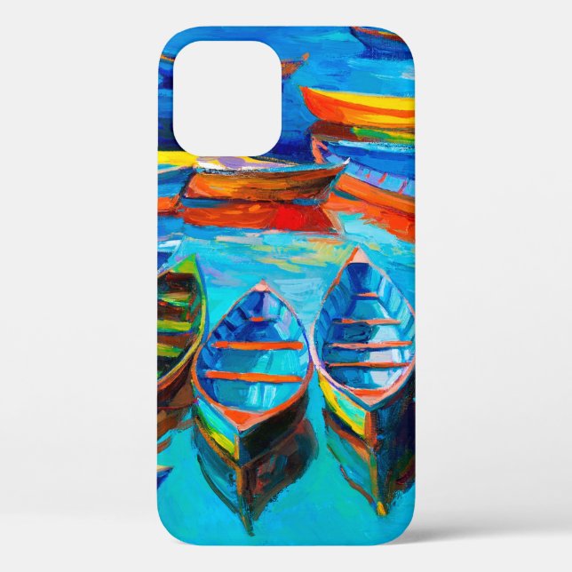  oil painting of boats and sea on canvas. Sunset o Case-Mate iPhone Case (Back)