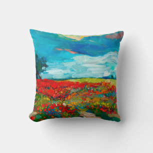 oil painting of fields of flowers on canvas. Coun Throw Pillow
