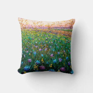 oil painting of flowers, beautiful field flowers throw pillow