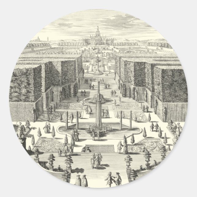 Oil Painting of Fountains at Garden of Versailles Classic Round Sticker (Front)