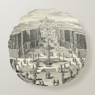 Oil Painting of Fountains at Garden of Versailles Round Pillow