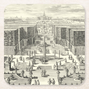 Oil Painting of Fountains at Garden of Versailles Square Paper Coaster