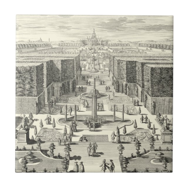 Oil Painting of Fountains at Garden of Versailles Tile (Front)