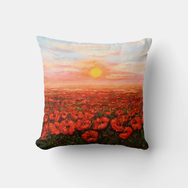  oil painting of Opium poppy( Papaver somniferum)  Throw Pillow (Front)