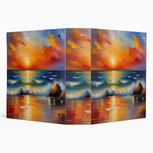 Oil Painting of orange sunset over the ocean Binder