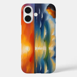 Oil Painting of orange sunset over the ocean iPhone 16 Case