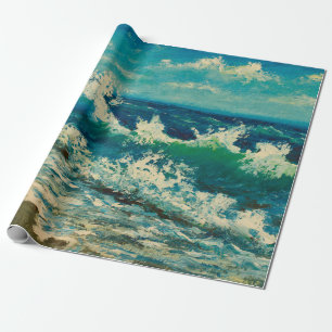  oil painting of sea beach, beautiful waves on can wrapping paper