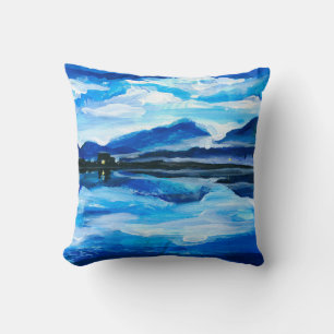 Oil Painting of the twilight on mountain lake. Al Throw Pillow
