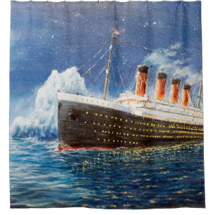 oil painting of Titanic and iceberg in ocean at n