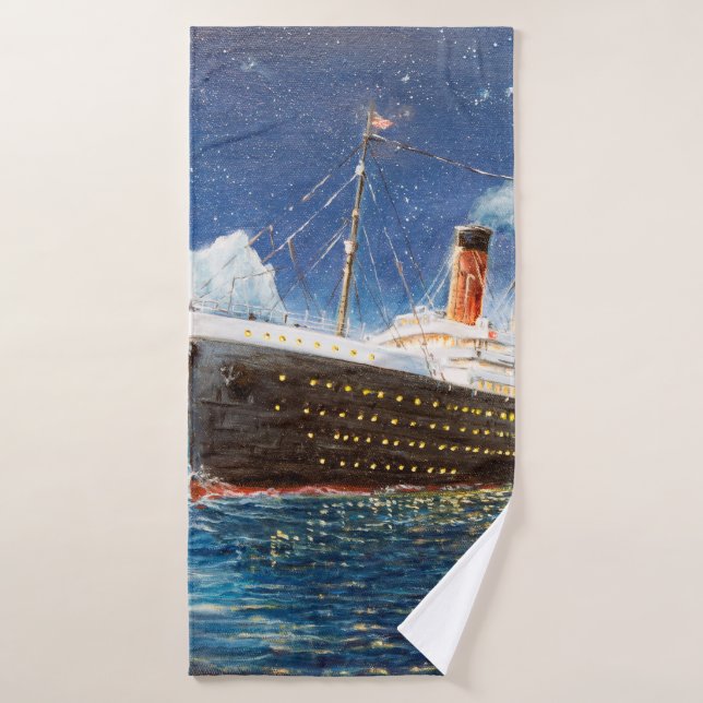  oil painting of Titanic and iceberg in ocean at n (Serviette de bain)
