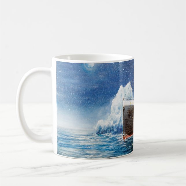  oil painting of Titanic and iceberg in ocean at n Coffee Mug (Left)