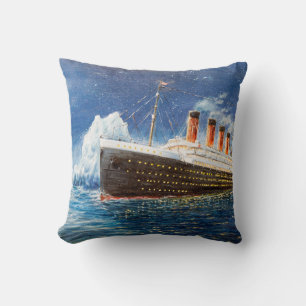 oil painting of Titanic and iceberg in ocean at n Throw Pillow