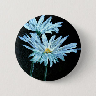 oil painting of white daisy flowers modern art 2 inch round button