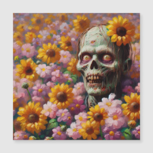 Oil Painting of Zombie in Flower Field Halloween