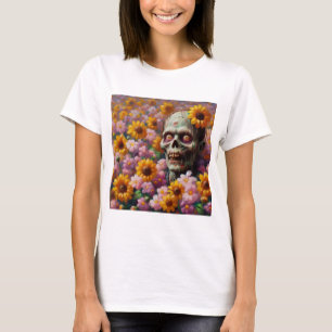 Oil Painting of Zombie in Flower Field Halloween T-Shirt