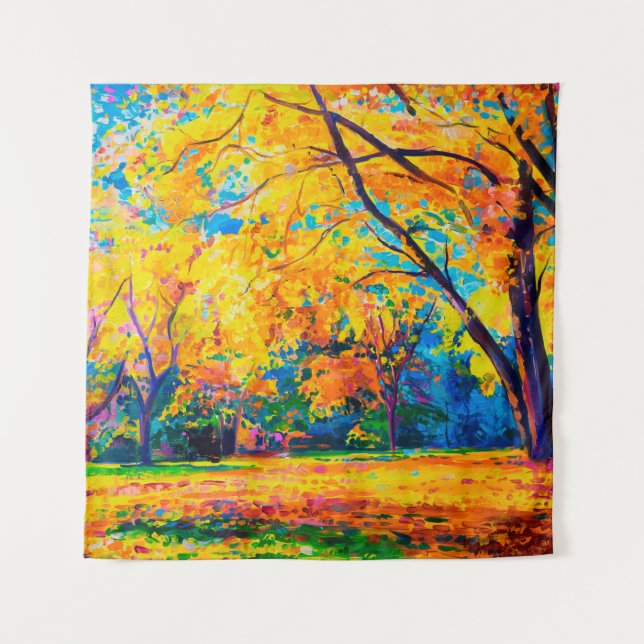  oil painting on canvas. Yellow trees. Modern art. Tapestry (Front)