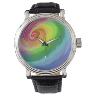 Oil painting rainbow swirl pattern watch