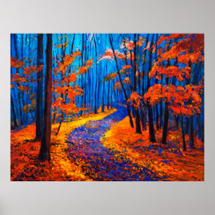  oil painting showing beautiful Autumn forest on c Poster