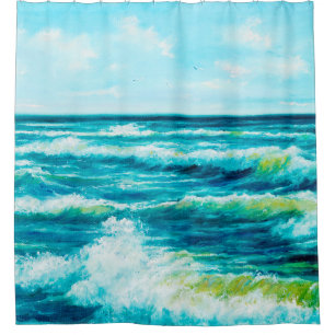  oil painting showing waves in ocean or sea on can