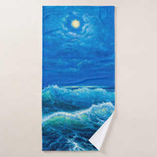  oil painting showing waves in ocean or sea on can bath towel