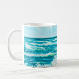  oil painting showing waves in ocean or sea on can coffee mug