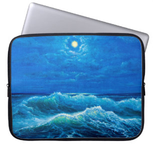 oil painting showing waves in ocean or sea on can laptop sleeve