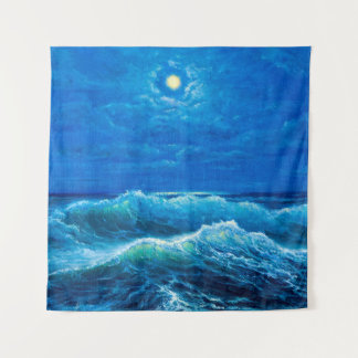  oil painting showing waves in ocean or sea on can tapestry