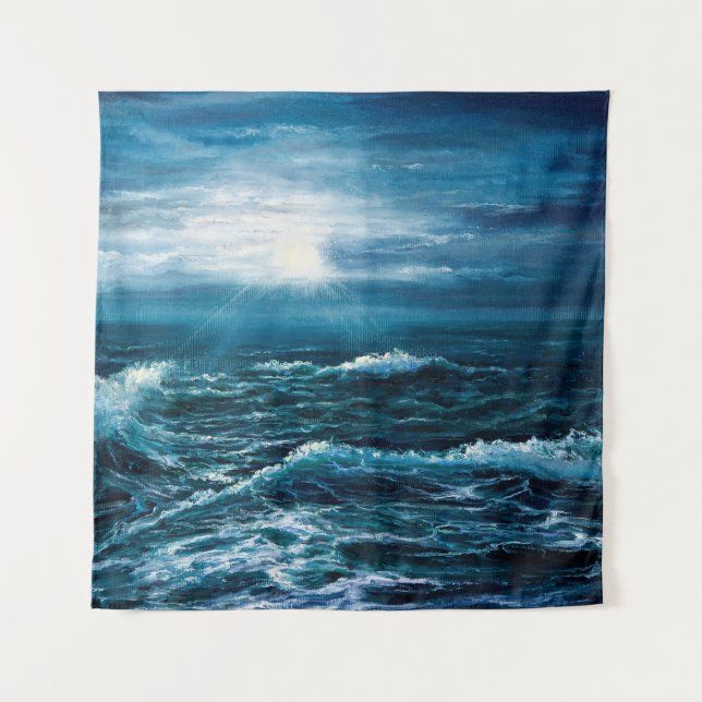  oil painting showing waves in ocean or sea on can tapestry (Front)