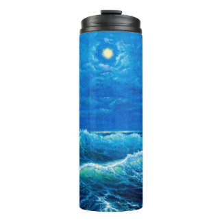  oil painting showing waves in ocean or sea on can thermal tumbler