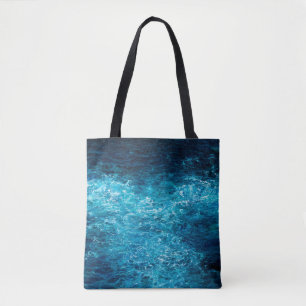 oil painting showing waves in ocean or sea on can tote bag