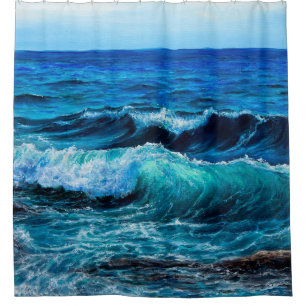 Oil painting showing waves in ocean or sea on canv