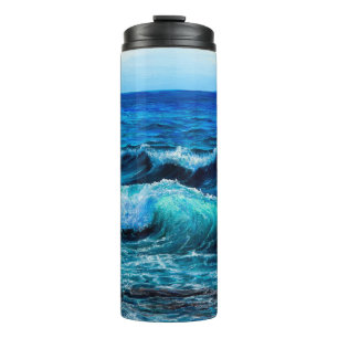 Oil painting showing waves in ocean or sea on canv thermal tumbler