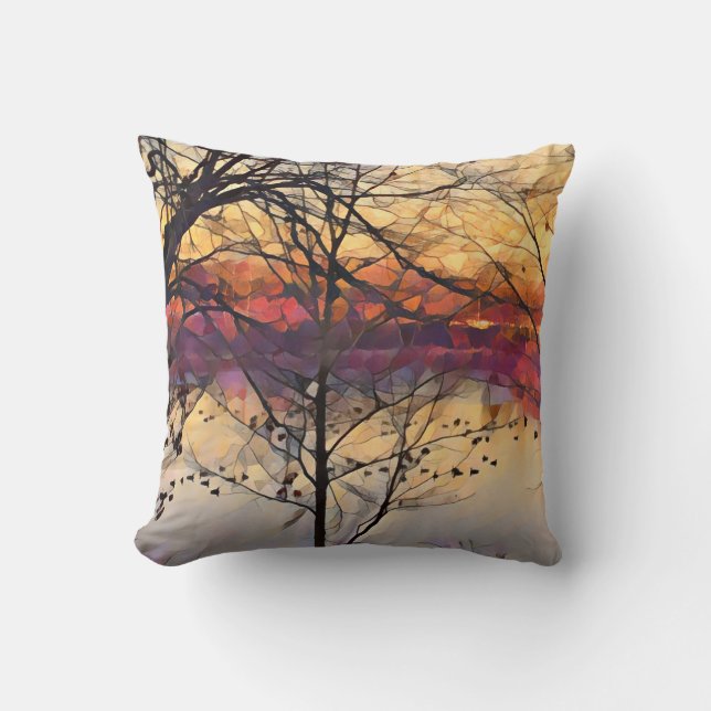 Oil Painting Sunset on Pond Throw Pillow (Front)
