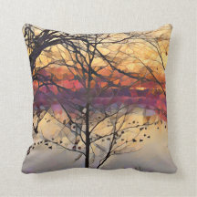 Oil Painting Sunset on Pond Throw Pillow
