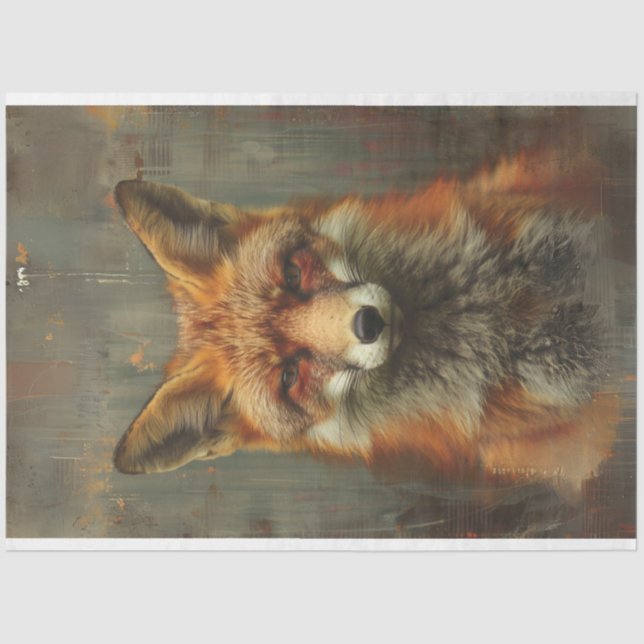 Oil painting textured of fox decoupage  tissue paper (Front)