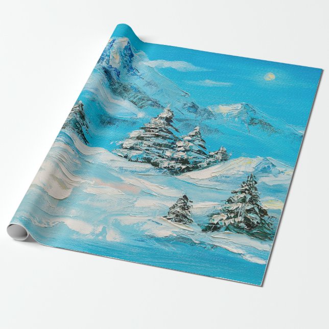  oil painting, winter mountain landscape with spru wrapping paper (Unrolled)