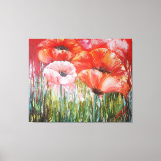 Oil paintings of red poppies on canvas print