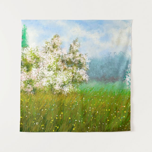 Oil paintings rural landscape, flowers in the fiel tapestry (Front)